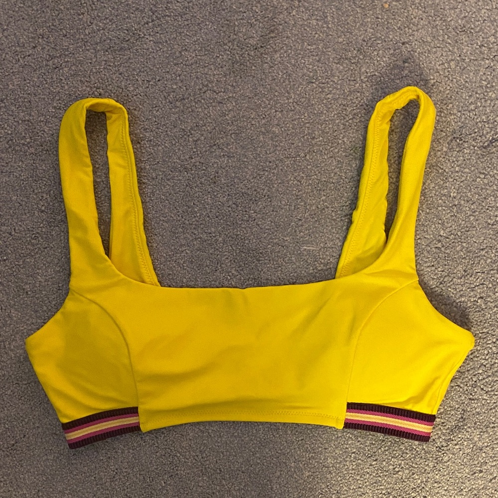 Aerie Yellow Sports Bra with Purple Accents